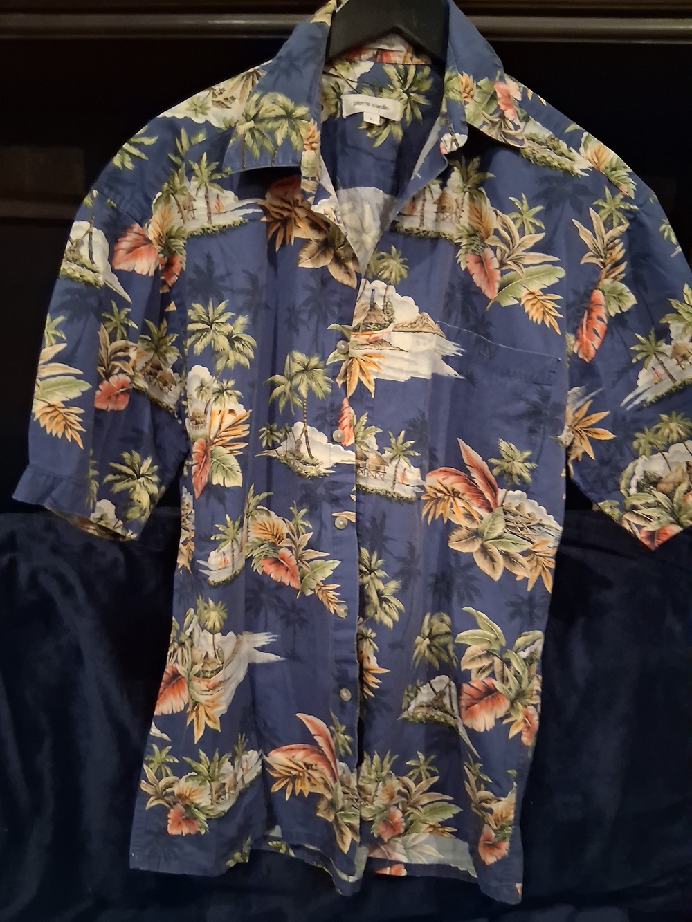 Pierre Cardin Blue Tropical Print Short-Sleeve Button-Down Shirt